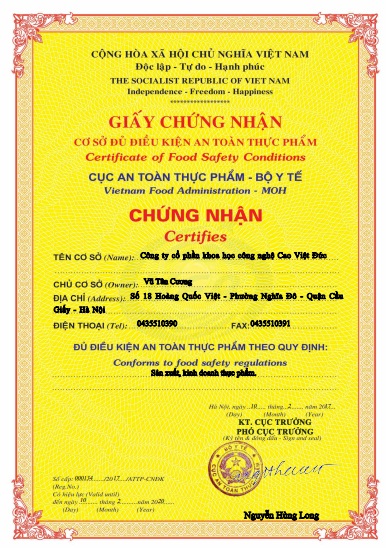 Công ty CP công nghệ cao Việt Đức bị Thu hồi hiệu lực Giấy chứng nhận cơ sở đủ điều kiện ATTP